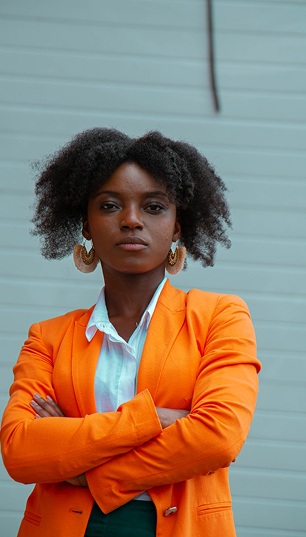 Professional woman in orange blazer